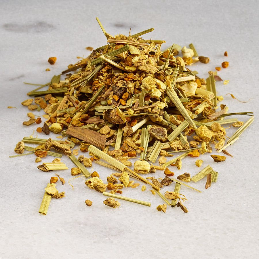 Clarity: Loose leaf turmeric, ginger, licorice root, lemongrass, orange peel, lemon oil
