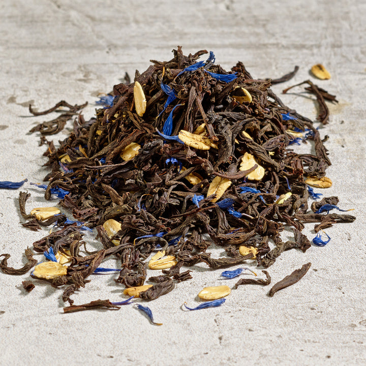 Earl Grey Creme: Black tea from Sri Lanka with oats, cornflower petals, bergamot, and Mexican vanilla